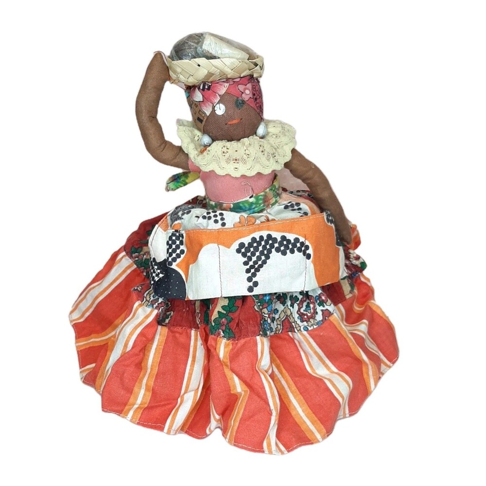 Vintage Handmade Doll 8 Inch African Folk Art Cloth Doll With Spices
